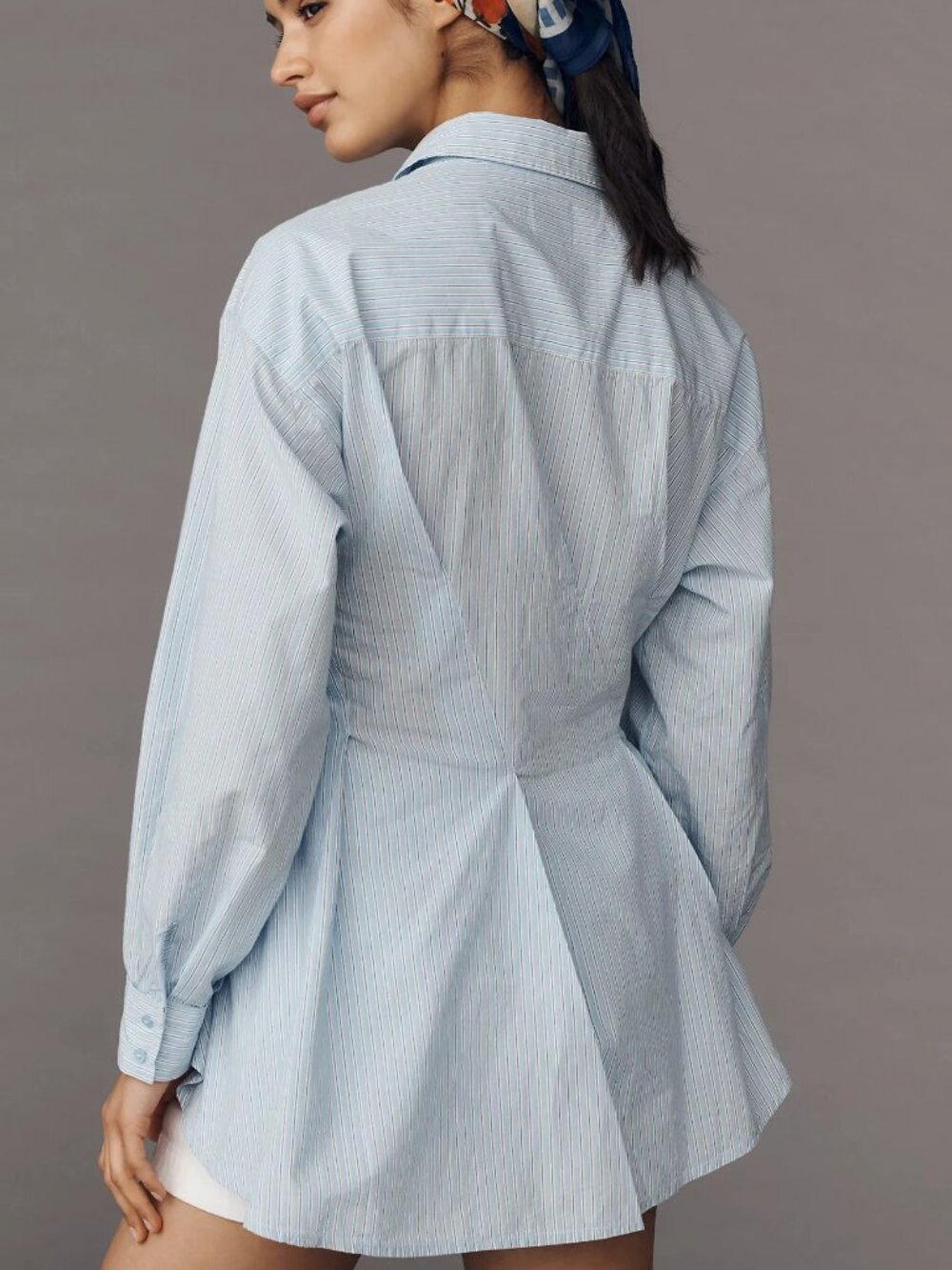 Anthropologie Maeve Long-Sleeve Waisted Buttondown Shirt - Blue Stripe - Size S - Picture 4 of 6
